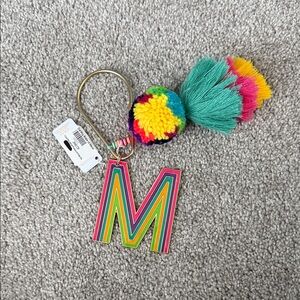 Colorful 'M' Initial Keychain with Pom Tassel